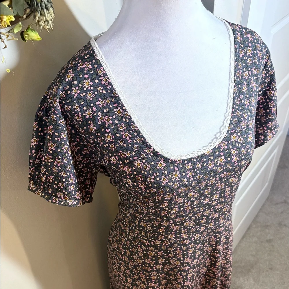 NATURAL LIFE Juliette Dress Floral Grey/Pink Boho Cottage Maxi Dress~ Large 🧡 - Picture 3 of 11
